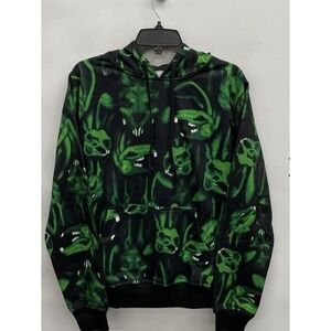 Icy Rabbit Mens Green Black Rabbit Skulls All Over Print Pullover Hoodie Size M